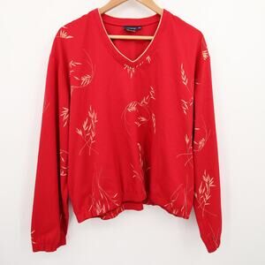 Lilys Beverly Hills Jacket Red V Neck Long Sleeve Leaf Print Floral Print XL
